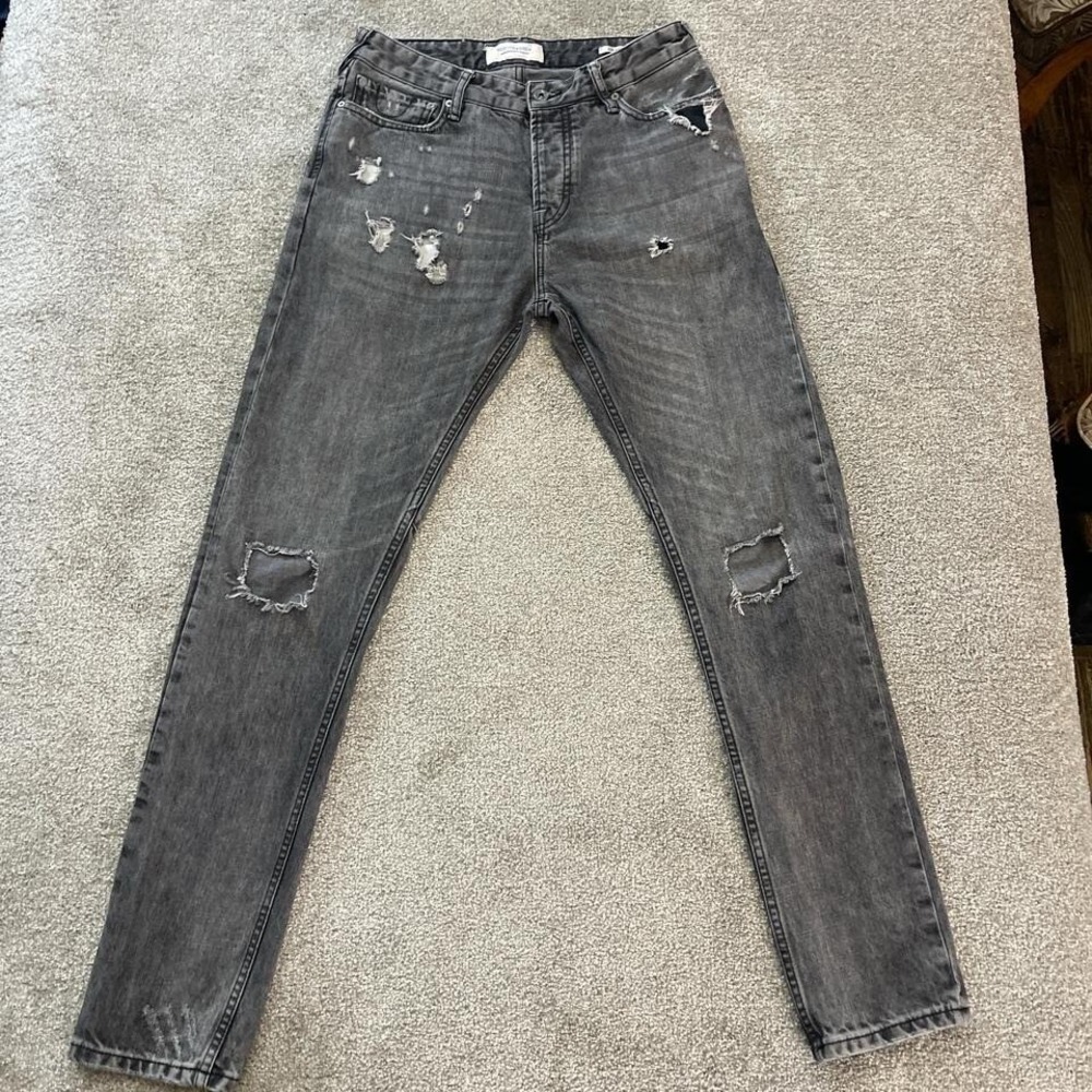 Scotch & Soda Dean Men Jeans W30 L34–Grey Loose Taper Fit Distressed Non-Stretch